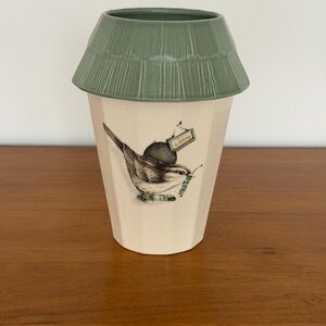 Pfaltzgraff Naturewood Earthy Green and Cream Bird Utensil Holder